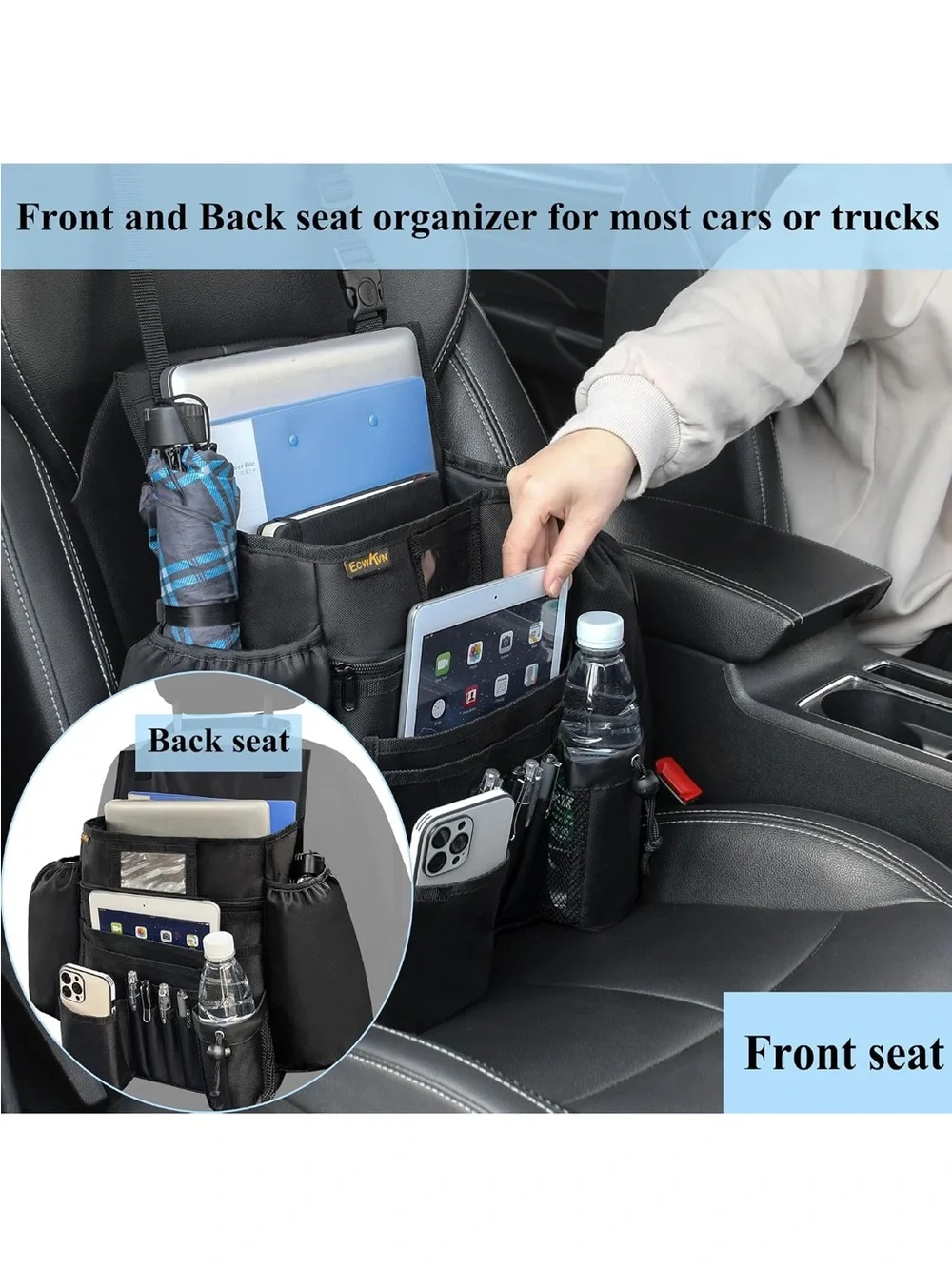 Car Front Seat Organizer - Car File Organizer, Passenger Seat Storage Bag